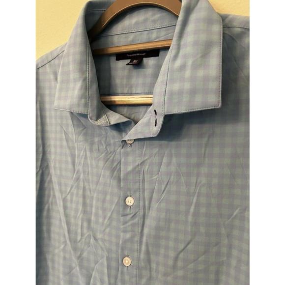 Mizzen Main Performance Shirt Mens Xxl Trim Fit Button Up Blue Gingham Stretch - Picture 2 of 7